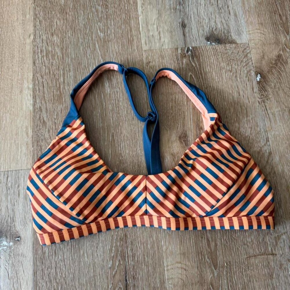Prana Orange and blue‎ striped bikini top Size S